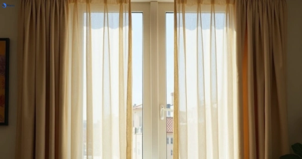 Dull dusty drapes in sunshine-beach before professional cleaning